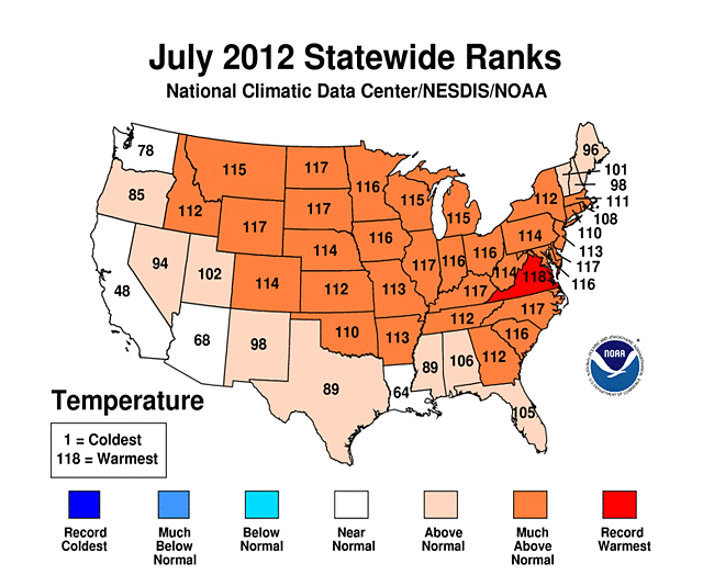 July Statewide Ranks from the National Climate Data Center